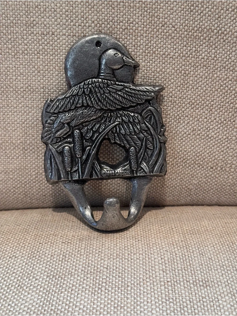 Carson Vintage 1993 Decorative Duck Wall Hook - Pewter Metal Black Finish